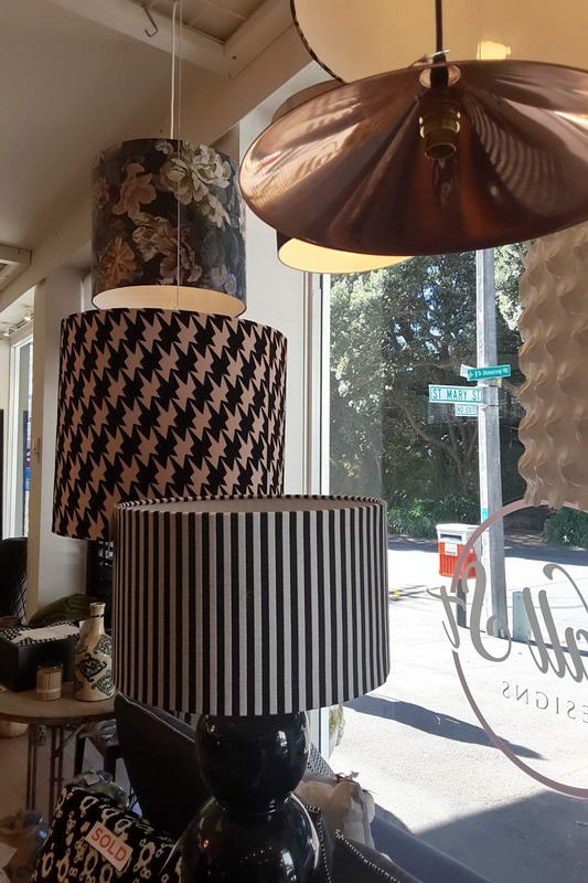 Wall St Designs interior inspiration samples lightshades in the front window