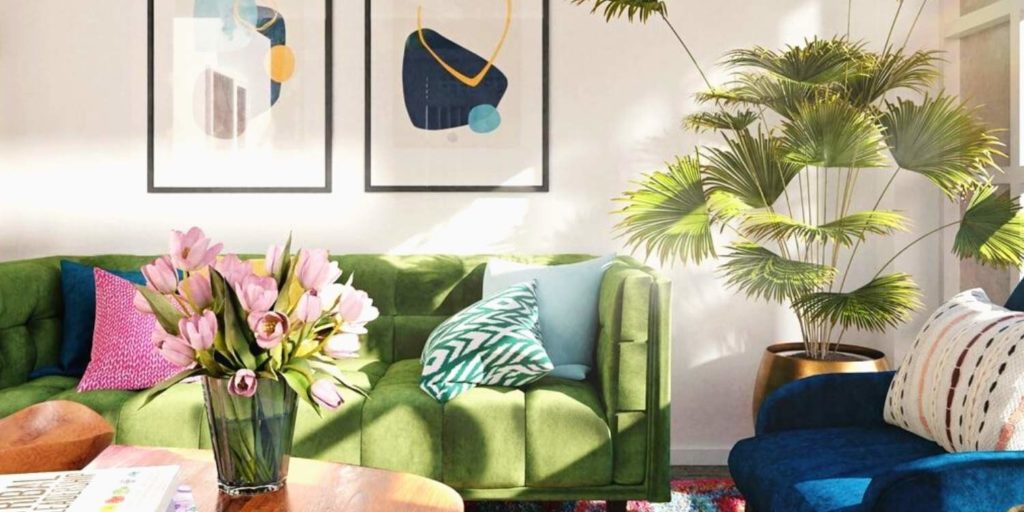 Colourful living room filled with bright light