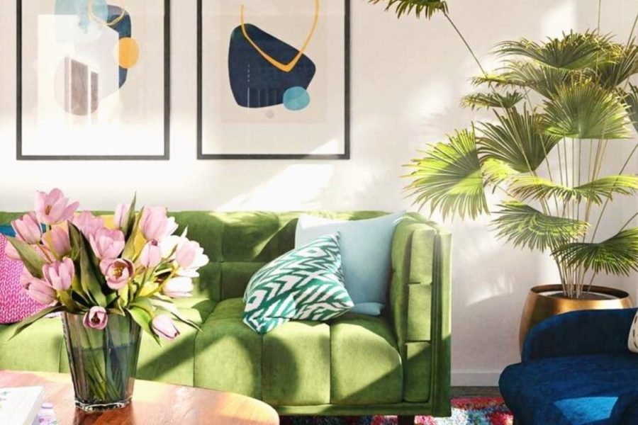 Colourful living room filled with bright light